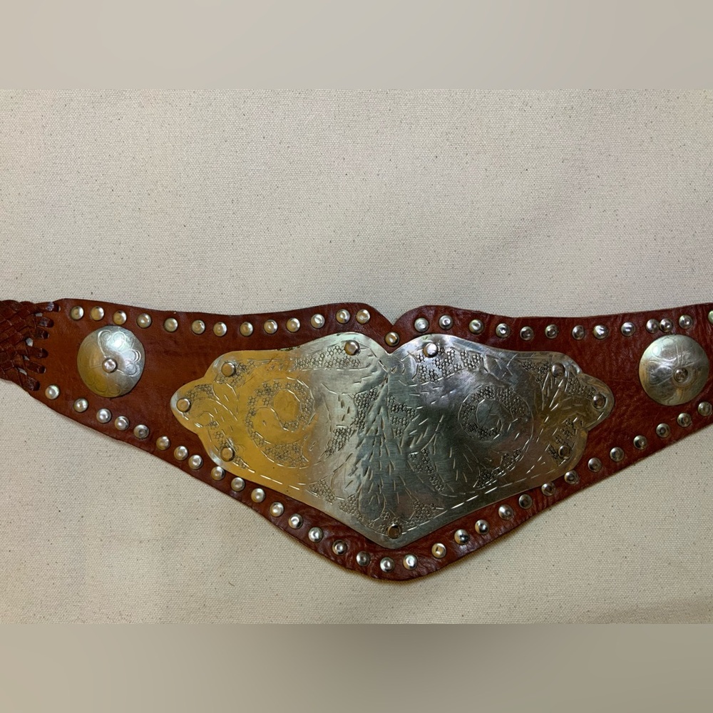 Handmade Vintage Brown Leather and Metal Belt